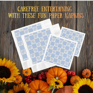 Serviette En Papier Dindes de Thanksgiving bleu blanc vintage de campa