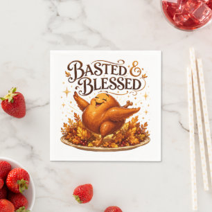 Serviette En Papier Dindon drôle de Thanksgiving "Arrosé et Bénit" 