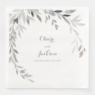 Serviette En Papier Dîner Carré Argent Eucalyptus Verdure