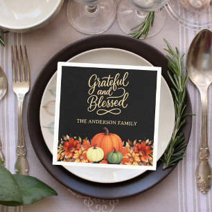 Serviette En Papier Dîner d'action de grâces citrouille noir Grateful 