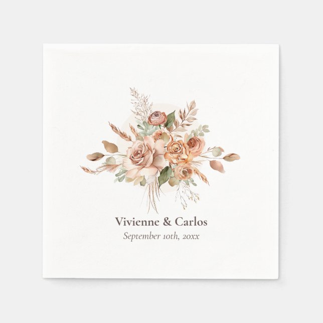 Serviette En Papier Dîner de mariage bohème floral ton terre cuite rus (Devant)