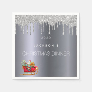 Serviette En Papier Dîner de Noël argent parties scintillant nom de tr