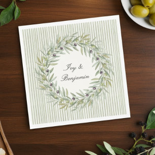 Serviette En Papier Dîner de répétition à rayures vert olive toscan