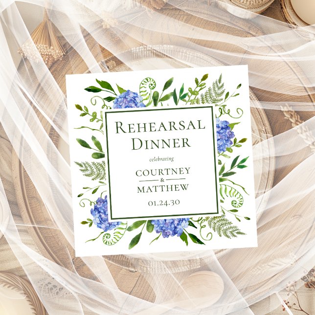 Serviette En Papier Dîner de répétition Blue Hydrangea Cocktail (Créateur téléchargé)