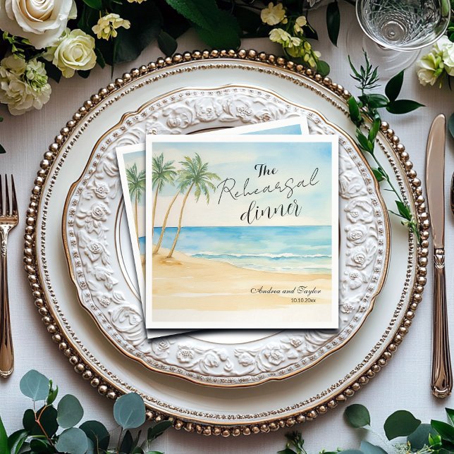 Serviette En Papier Dîner de répétition Plage et Palm Trees Mariage (Créateur téléchargé)
