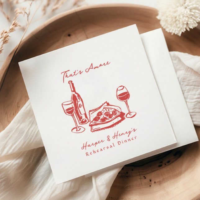 Serviette En Papier Dîner de répétition That's Amore Pizza Wine Sketch (Créateur téléchargé)