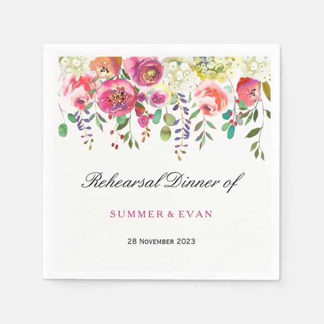 Serviette En Papier Dîner de répétition tropicale rose fleur du printe (Devant)
