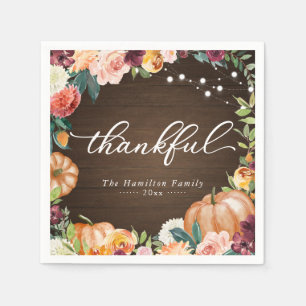 Serviette En Papier Dîner de Thanksgiving Fleurs Rustiques Automnales 