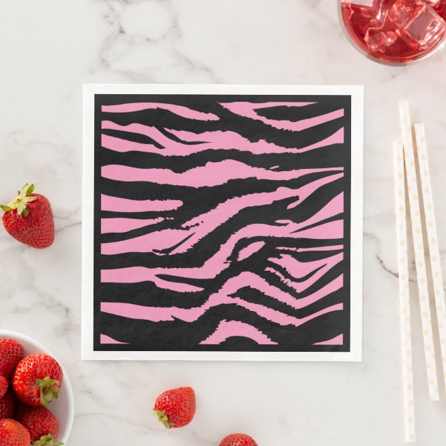 Serviette En Papier Dîner d'impression rose chaud Zebra (En situation)