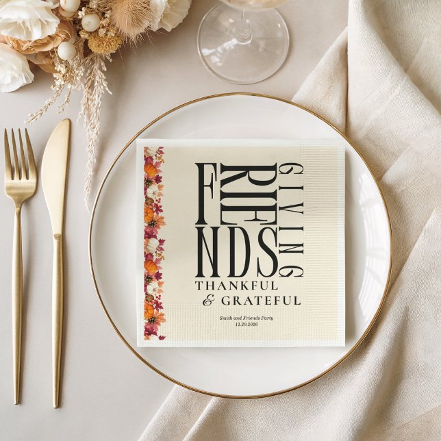 Serviette En Papier Dîner Floral de Friendsgiving Moderne (Créateur téléchargé)