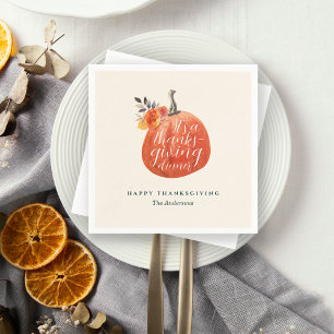 Serviette En Papier Dîner Friendsgiving Citrouille Orange Aquarelle 