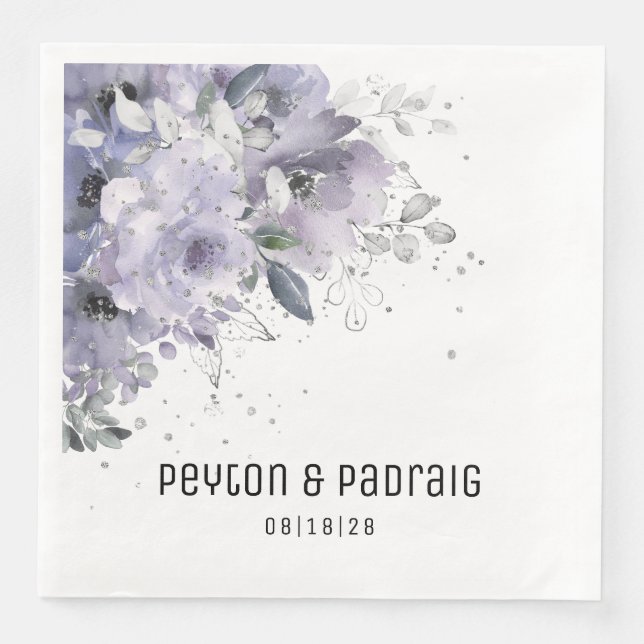 Serviette En Papier Dîner Mariage en argent mousseux (Devant)