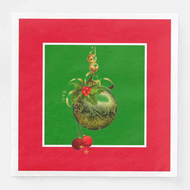 Serviette En Papier Dîner Rouge Et Vert Papier De Noël (Devant)