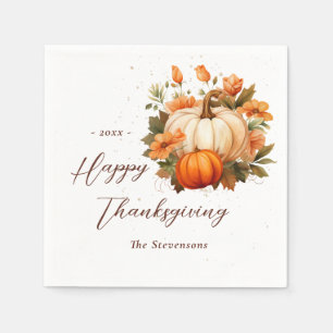 Serviette En Papier Dîner Thanksgiving Citrouille Floral Script Rustiq