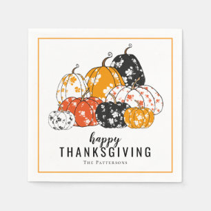 Serviette En Papier Dîner Thanksgiving Citrouilles floraux modernes