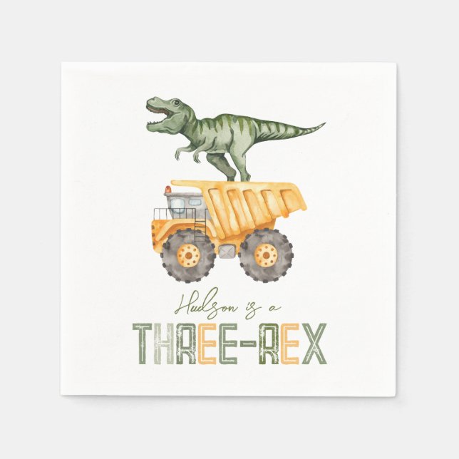 Serviette En Papier Dino Construction Trois Rex Napkins (Devant)