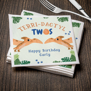 Serviette En Papier Dinosaur 2e anniversaire Funny Green Pterodactyle