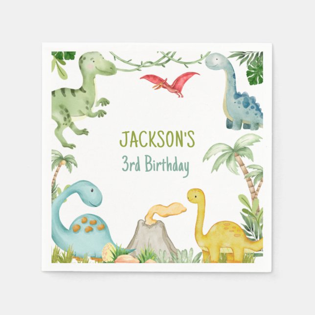 Serviette En Papier Dinosaur Anniversaire Papier de fête Napkin (Devant)