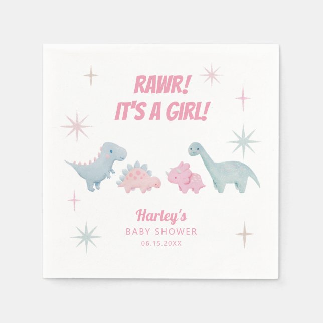 Serviette En Papier Dinosaur Baby shower fille RAWR (Devant)