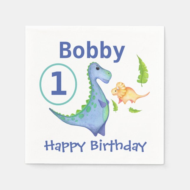 Serviette En Papier Dinosaur Personnaliser 1er anniversaire Petit garç (Devant)