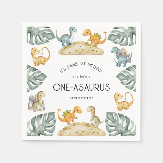 Serviette En Papier Dinosaur Premier anniversaire Oneasaurus Party (Devant)