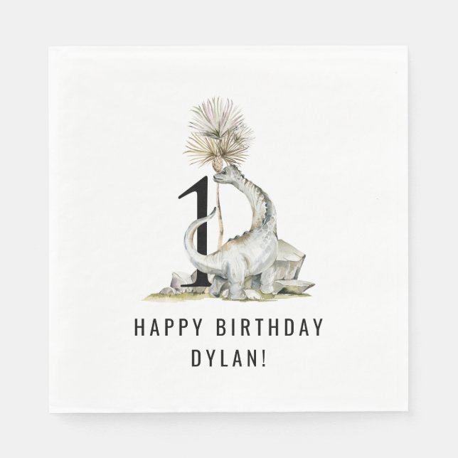 Serviette En Papier Dinosaur Thème 1ère fête d'anniversaire (Devant)