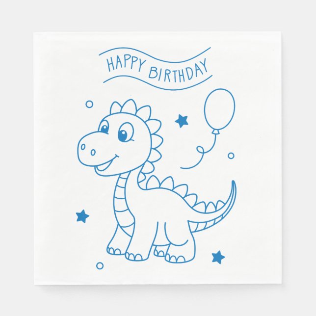 Serviette En Papier dinosaur theme happy birthday napkins (Devant)