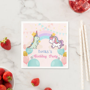 Serviette En Papier Dinosaur Unicorn arc-en-ciel dégradé fête d'annive