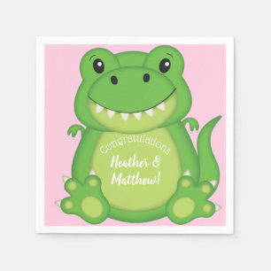Serviette En Papier Dinosaure Baby shower T-Rex Rose Girl