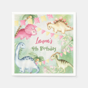 Serviette En Papier Dinosaure coloré fête d'anniversaire nom personnal