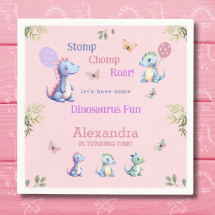 Serviette En Papier Dinosaure fille rose mignonne 1er anniversaire