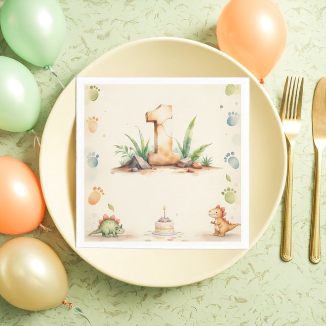 Serviette En Papier Dinosaure premier anniversaire Napkins One-a-Sauru (Créateur téléchargé)