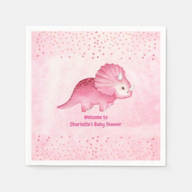 Serviette En Papier Dinosaure rose mignon personnalisé (Devant)
