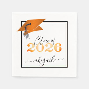 Serviette En Papier Diplômé 2026 Faux Métallisé Orange Noir Script