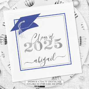 Serviette En Papier Diplôme Cap 2025 Royal Blue Silver Script