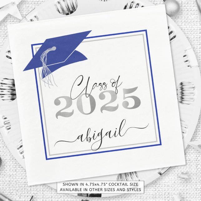 Serviette En Papier Diplôme Cap 2025 Royal Blue Silver Script (Créateur téléchargé)