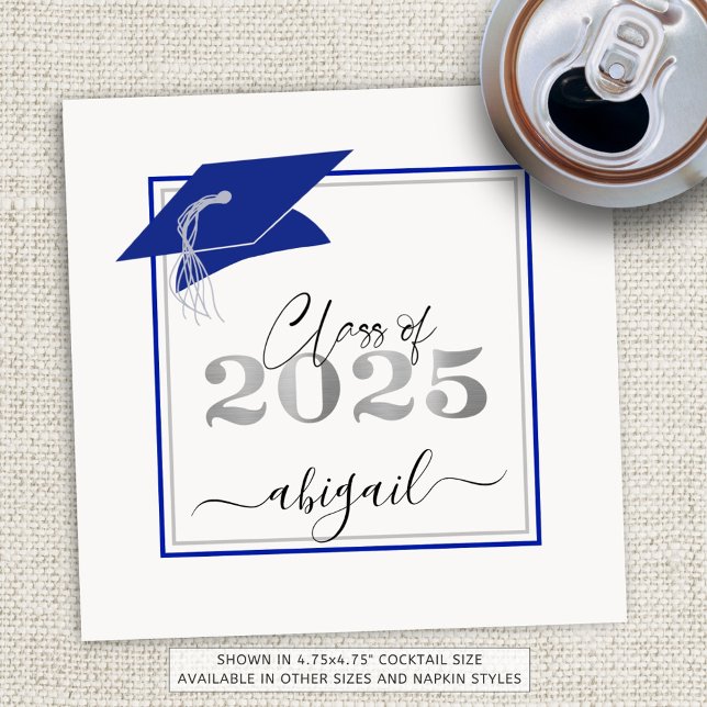 Serviette En Papier Diplôme Cap 2025 Royal Blue Silver Script (Créateur téléchargé)