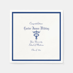Serviette En Papier Diplôme, École Médicale, Caduceus, Bleu de la Mari