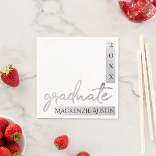 Serviette En Papier Diplômé en argent   Script tendance à brosse en