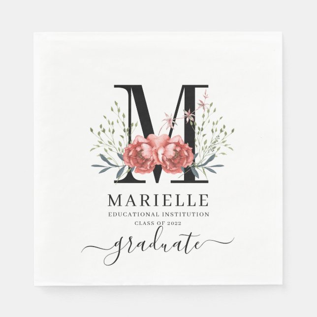 Serviette En Papier Diplôme Floral Monogramme Logo Papier (Devant)