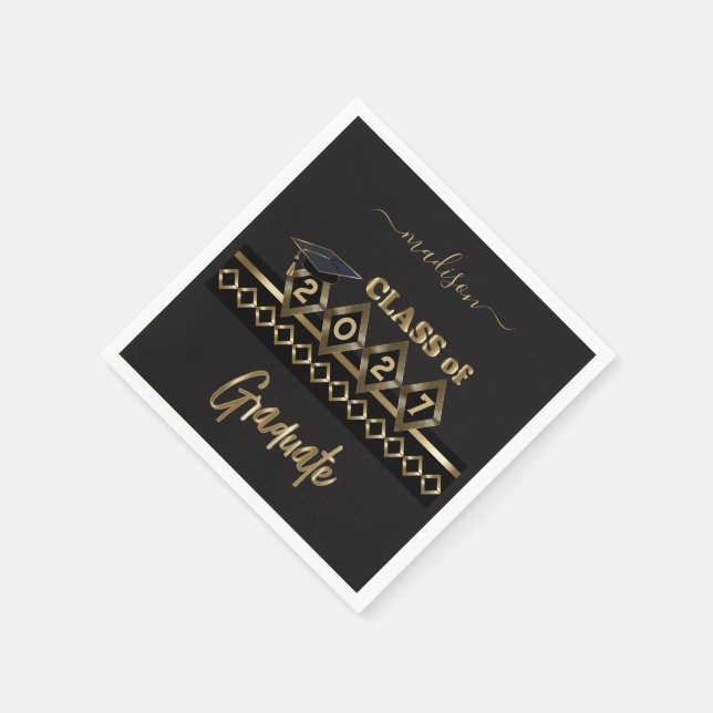 Serviette En Papier Diplômé personnalisé - Noir et Or (Coin)