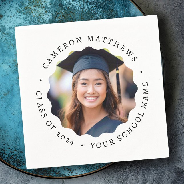Serviette En Papier Diplôme photo blanc ondulé frontière graduation (Graduate photo white wavy border graduation napkins)