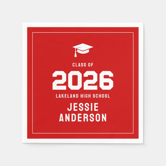 Serviette En Papier Diplômé Rouge 2026 (Devant)