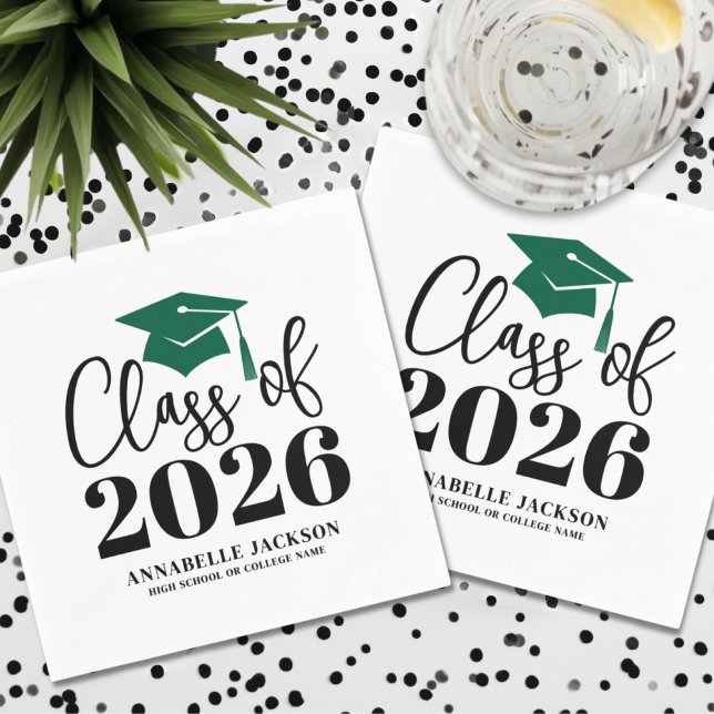 Serviette En Papier Diplômé Vert Personnalisé (Personalized Green Graduation Napkins)
