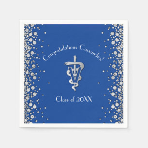 Serviette En Papier Diplômé Vétérinaire Bleu Argent