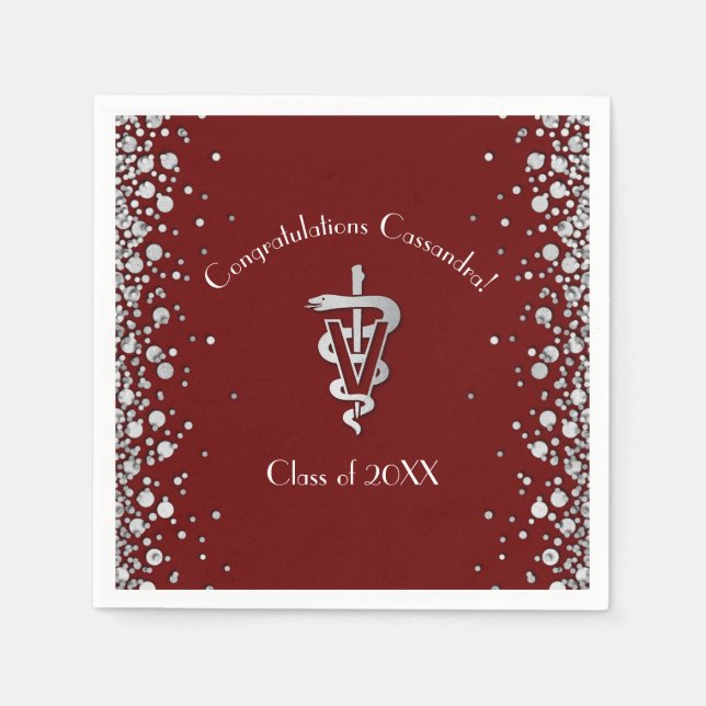 Serviette En Papier Diplômé Vétérinaire Bordeaux Argent (Devant)
