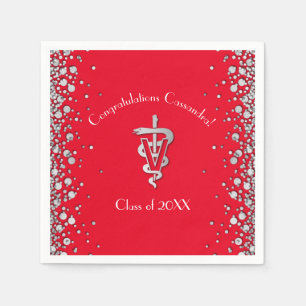 Serviette En Papier Diplômé Vétérinaire Rouge Argent