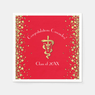 Serviette En Papier Diplômé Vétérinaire Rouge Or