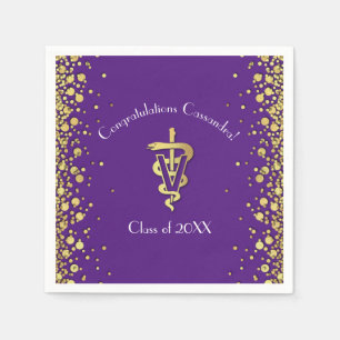 Serviette En Papier Diplômé Vétérinaire Violet Or