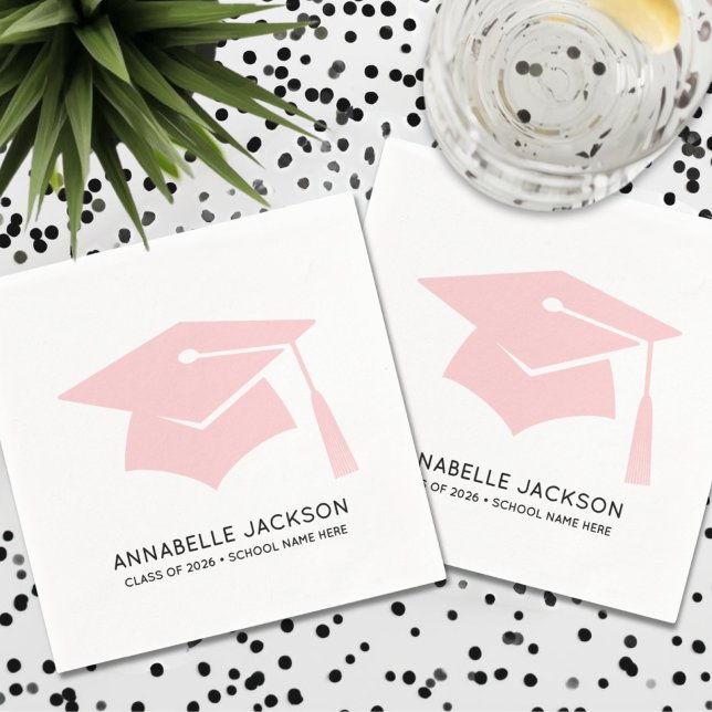 Serviette En Papier Diplômée Rose Personnalisée (Personalized Pink Graduation Napkins)